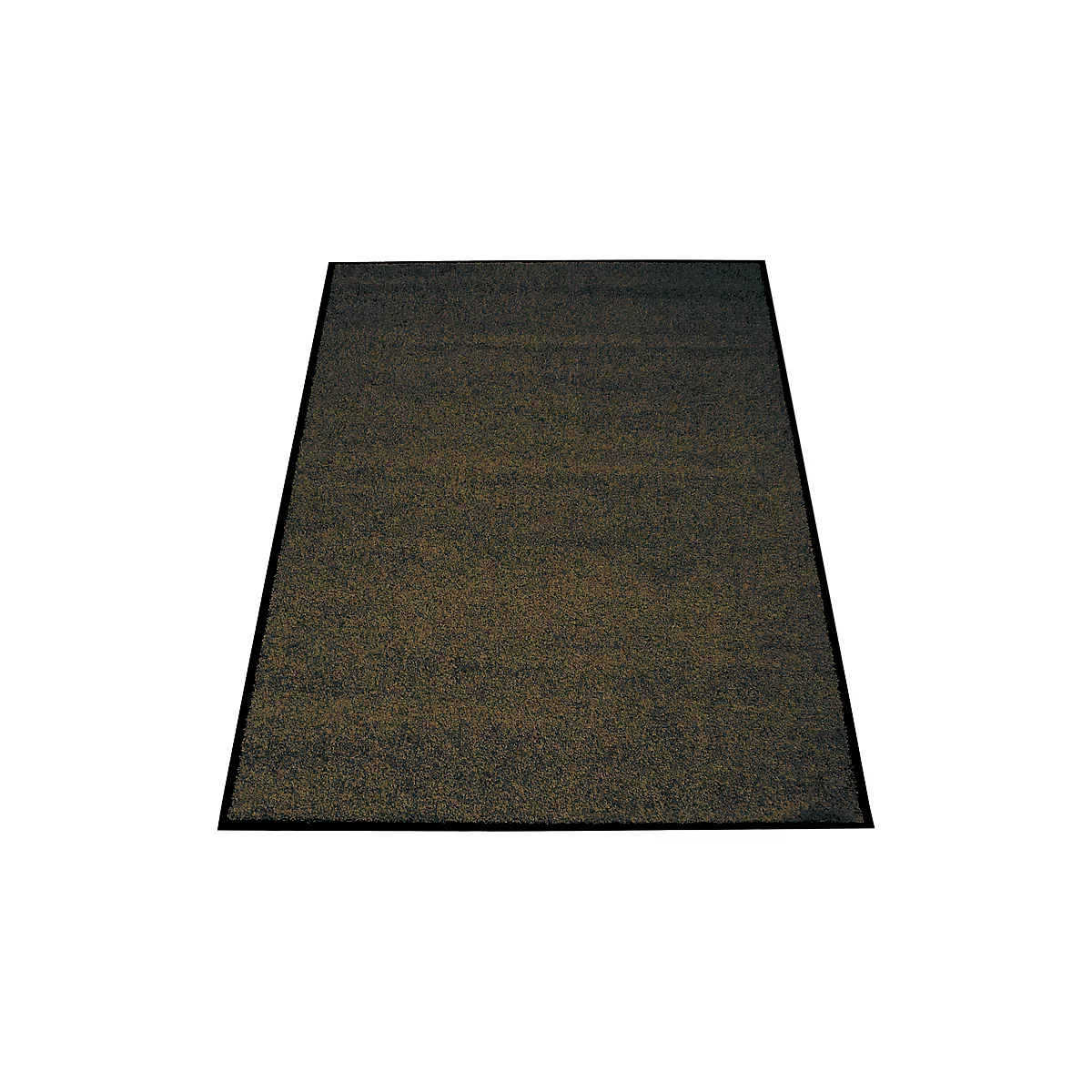 Brown carpet with a black border, photographed slightly diagonally from above.