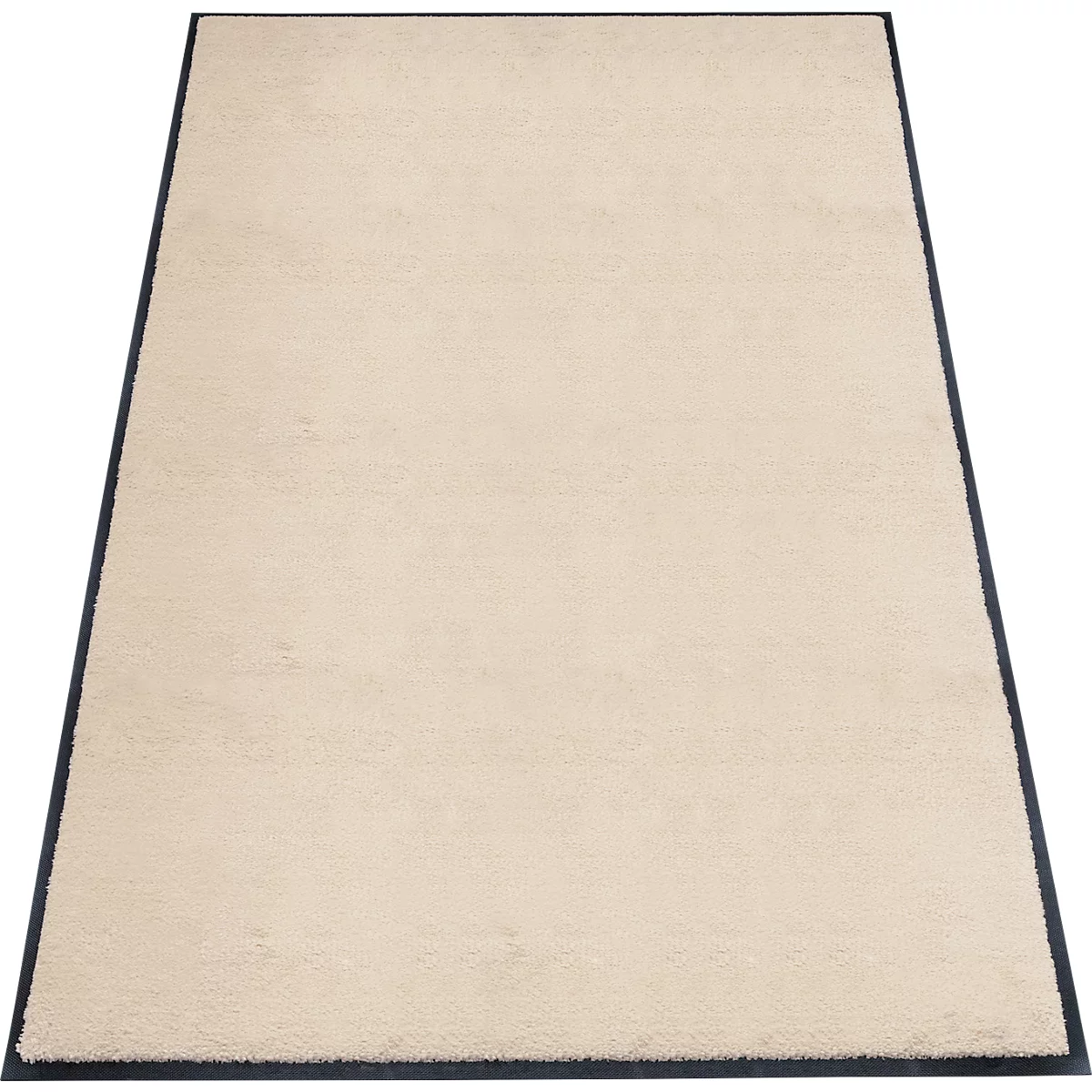 Beige tapijt met donkere rand.