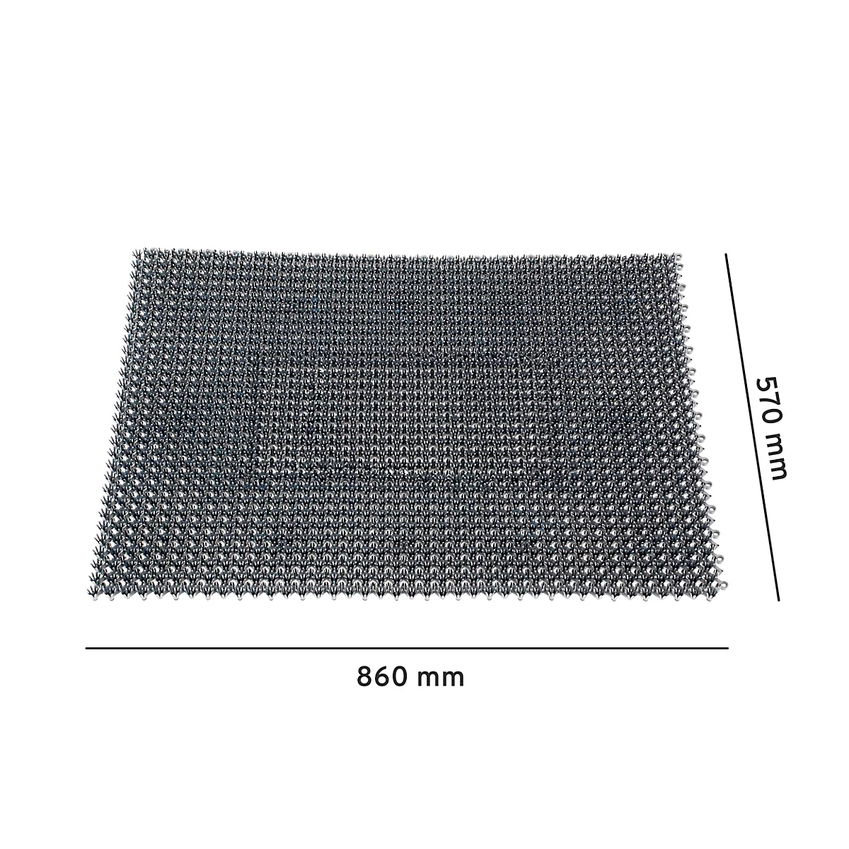 Alfombra gris rectangular con dimensiones de 860 mm x 570 mm. Superficie texturizada y dimensiones mostradas.