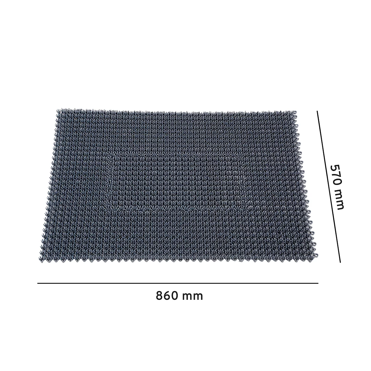 Donkergrijze textuurmat, afmetingen 860x570 mm.
