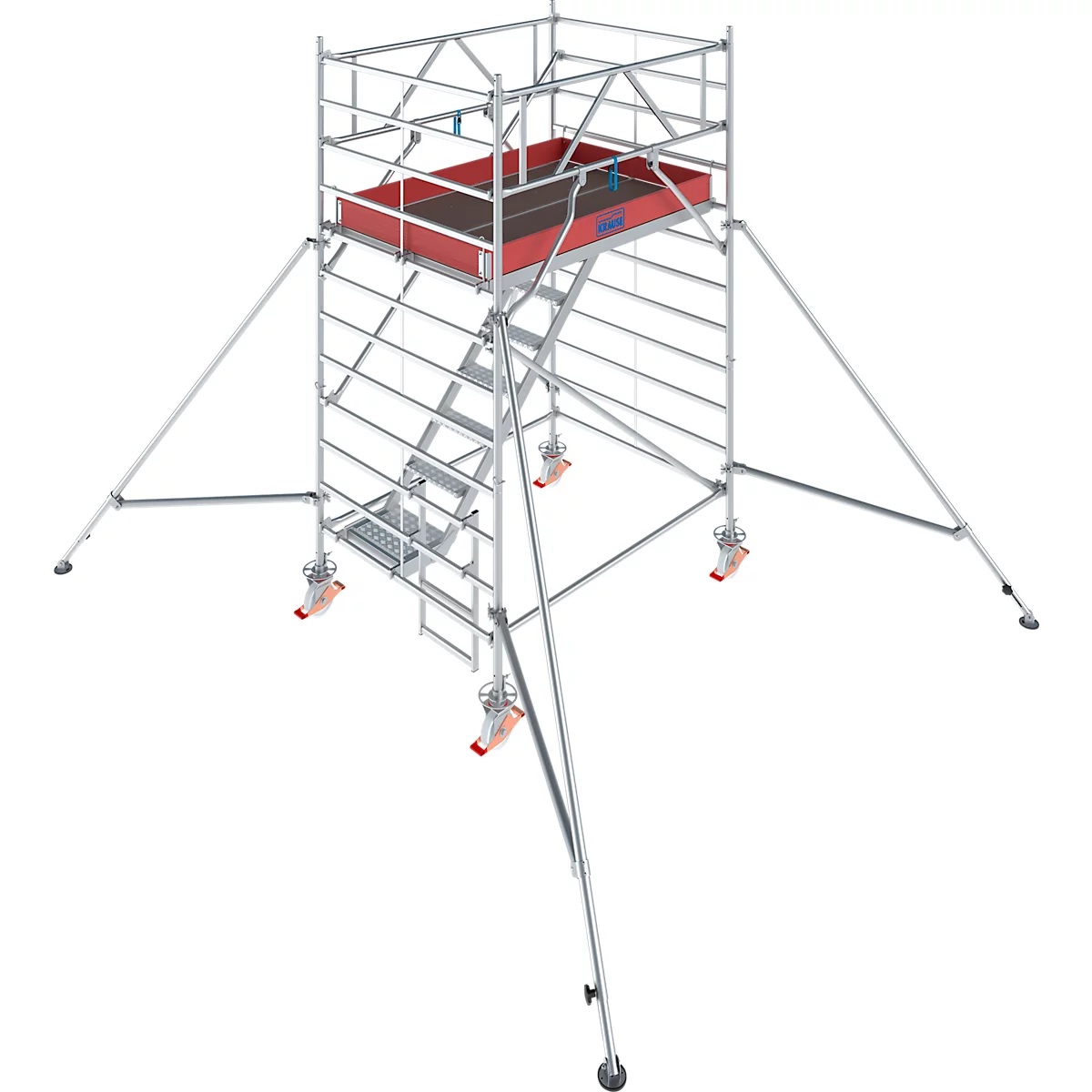 Echafaudage roulant en aluminium Krause Série 5500, 200 kg/m², certifié TÜV, roulettes avec frein, L 1500 x P 2000 x H 4300 mm
