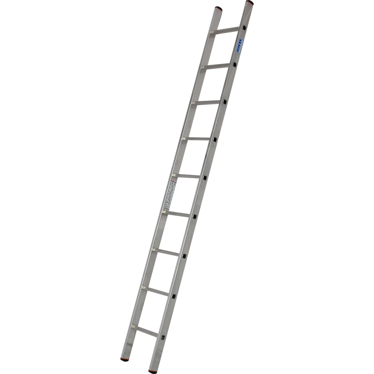 Échelle grise posée en diagonale sur fond blanc. Détails visibles.