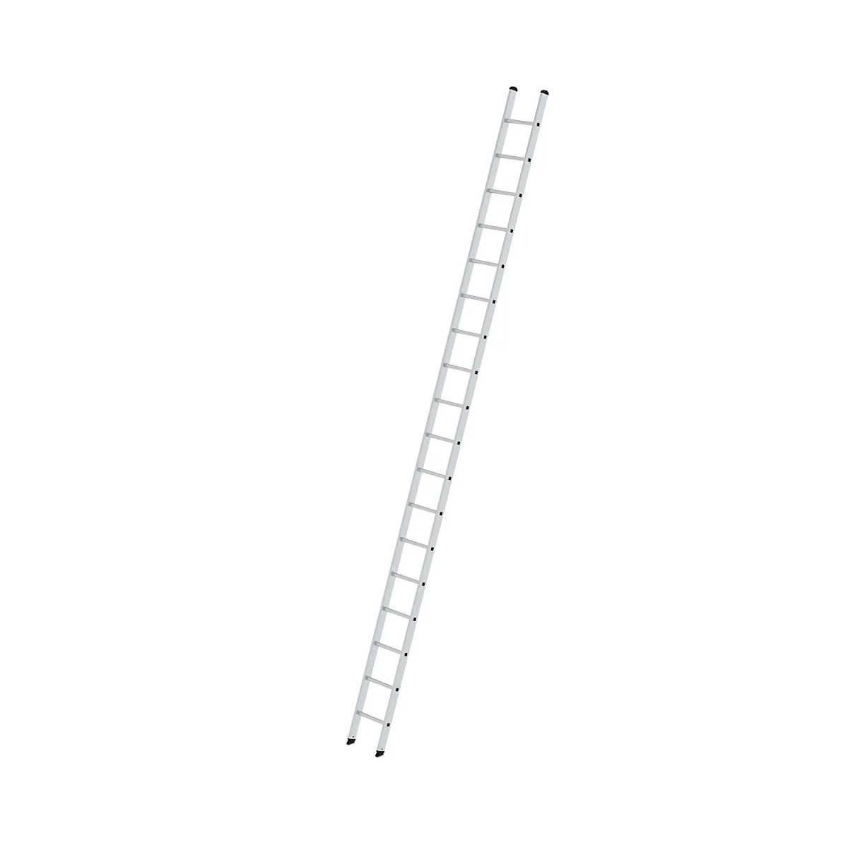 Échelle en métal sur fond blanc, légèrement inclinée.