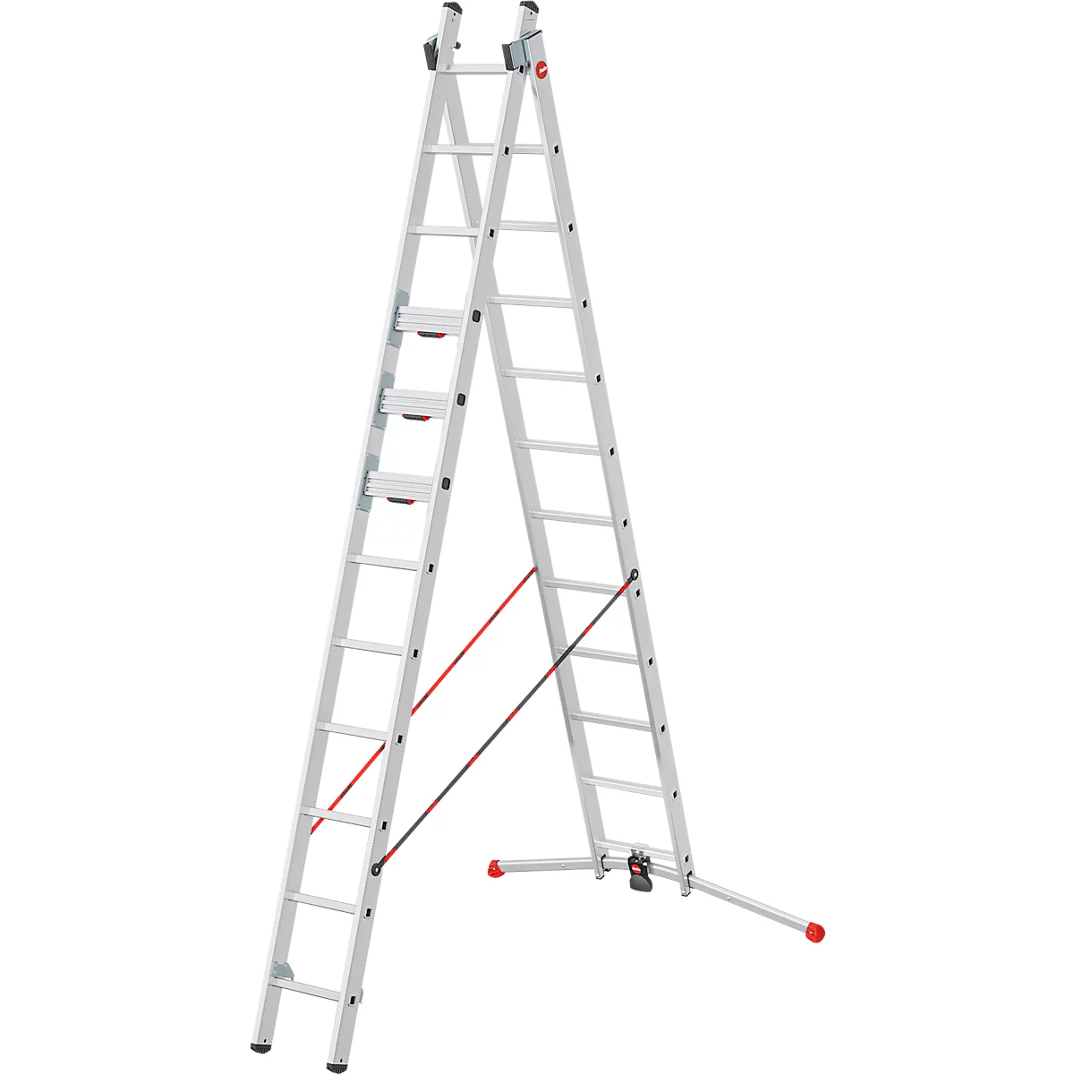 Echelle multi-usages Hailo S110 Pro, 2 parties, 2 x 12 barreaux, système de barreaux pivotants, compensation au sol, jusqu'à 150 kg, aluminium et plastique, argent