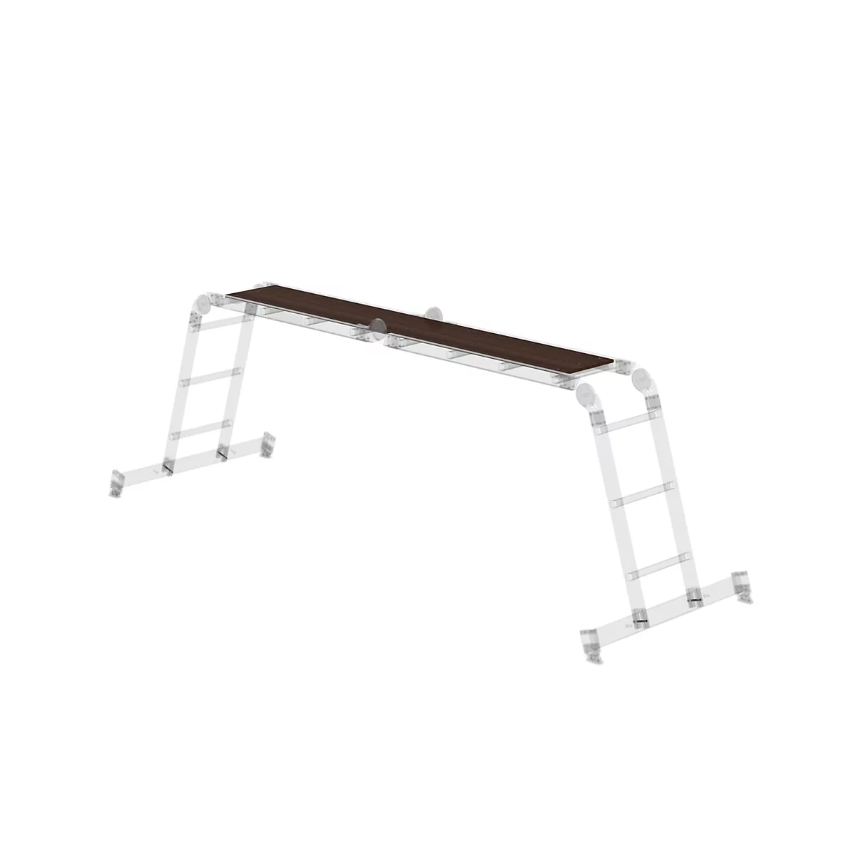 Échafaudage avec surface de support marron et construction d'échelle. Sur fond blanc.