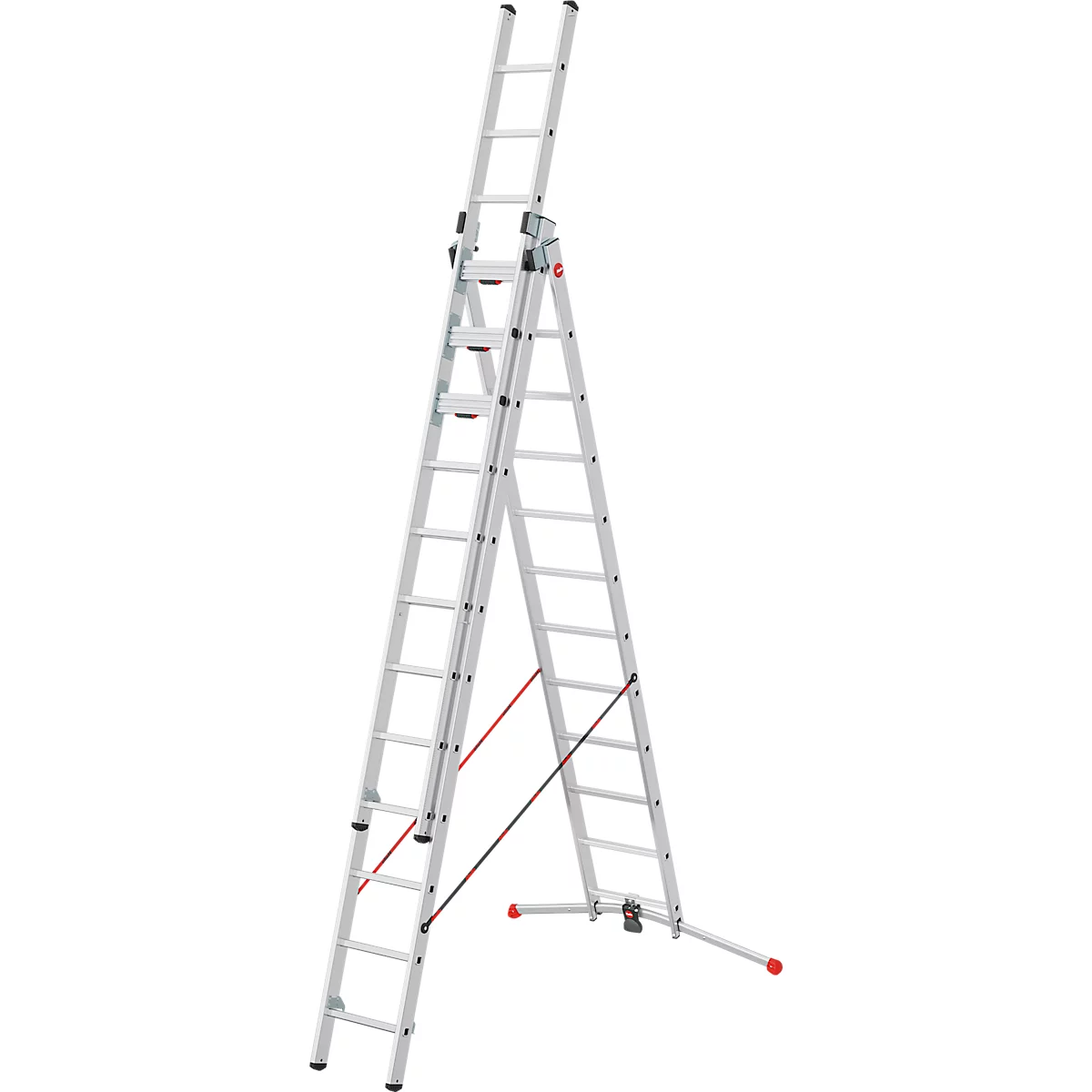 Echelle polyvalente Hailo S120 Pro, 3 éléments, 3 x 12 barreaux, système de barreaux pivotants, compensation au sol, jusqu'à 150 kg, aluminium et plastique, argent