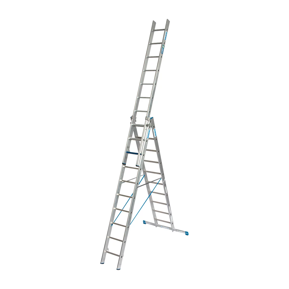 Échelle polyvalente Krause, en 3 parties, échelons T 80 mm et barreaux T 30 mm, traverse, TRBS 2121-2, avec 3 x 10 échelons, aluminium