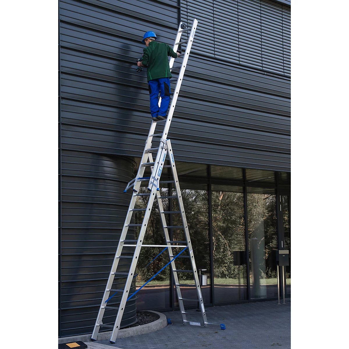 Échelle polyvalente Krause, en 3 parties, échelons T 80 mm et barreaux T 30 mm, traverse, TRBS 2121-2, avec 3 x 12 échelons, aluminium
