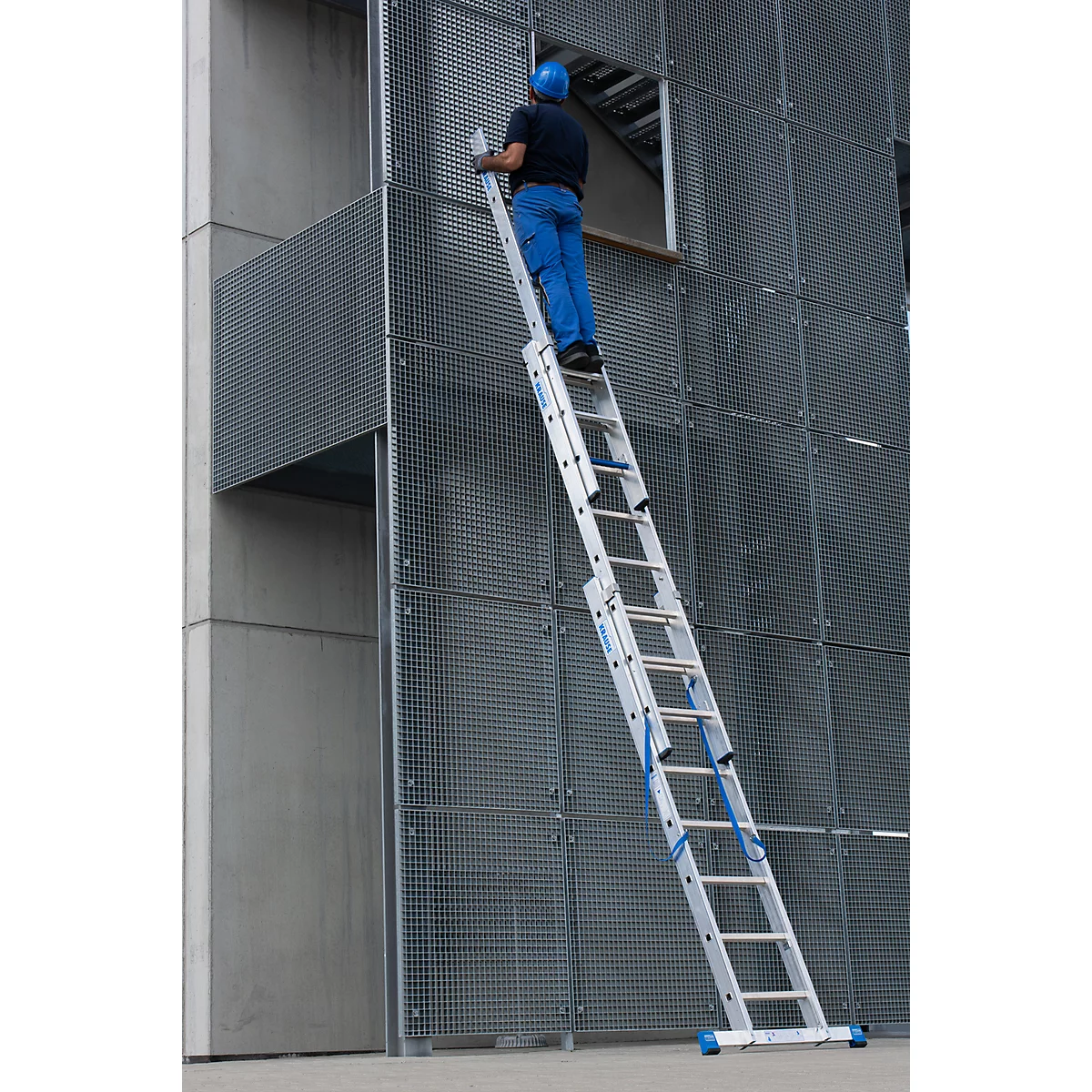 Échelle polyvalente Krause, en 3 parties, échelons T 80 mm et barreaux T 30 mm, traverse, TRBS 2121-2, avec 3 x 8 échelons, aluminium