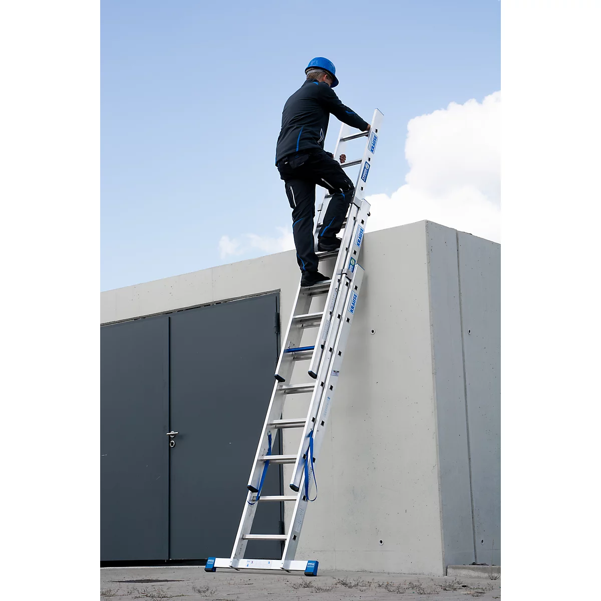 Échelle polyvalente Krause, en 3 parties, échelons T 80 mm et barreaux T 30 mm, traverse, TRBS 2121-2, avec 3 x 8 échelons, aluminium
