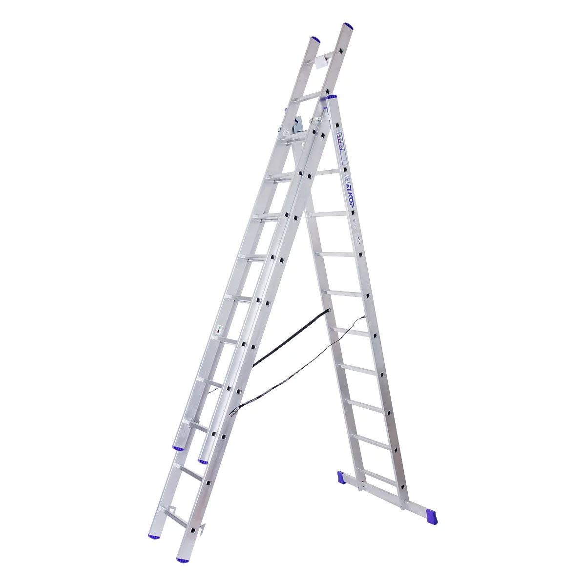 Echelle polyvalente SZ métal, 3 éléments, avec 3 x 10 barreaux, jusqu'à 150 kg, EN 131, traverse, sécurité anti-écartement, aluminium
