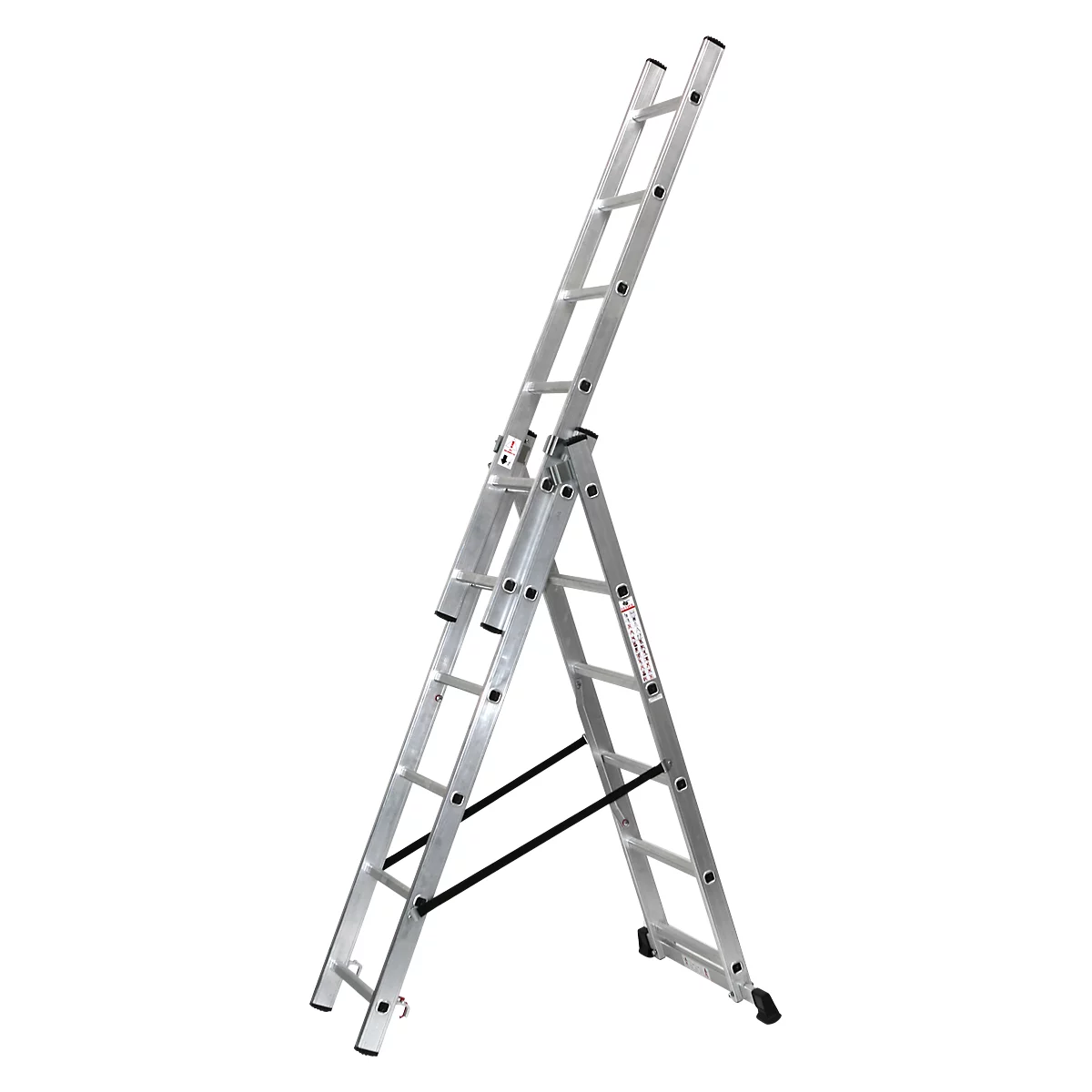 Echelle polyvalente SZ métal, 3 éléments, avec 3 x 6 barreaux, jusqu'à 150 kg, EN 131, traverse, sécurité anti-écartement, aluminium