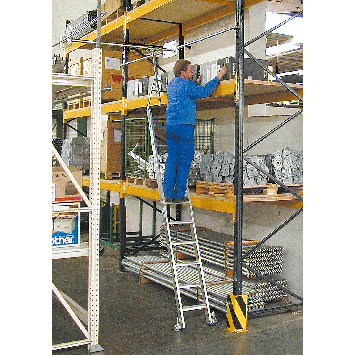 Échelle pour rayonnage, pour étagère double, pivotant, 10 marches