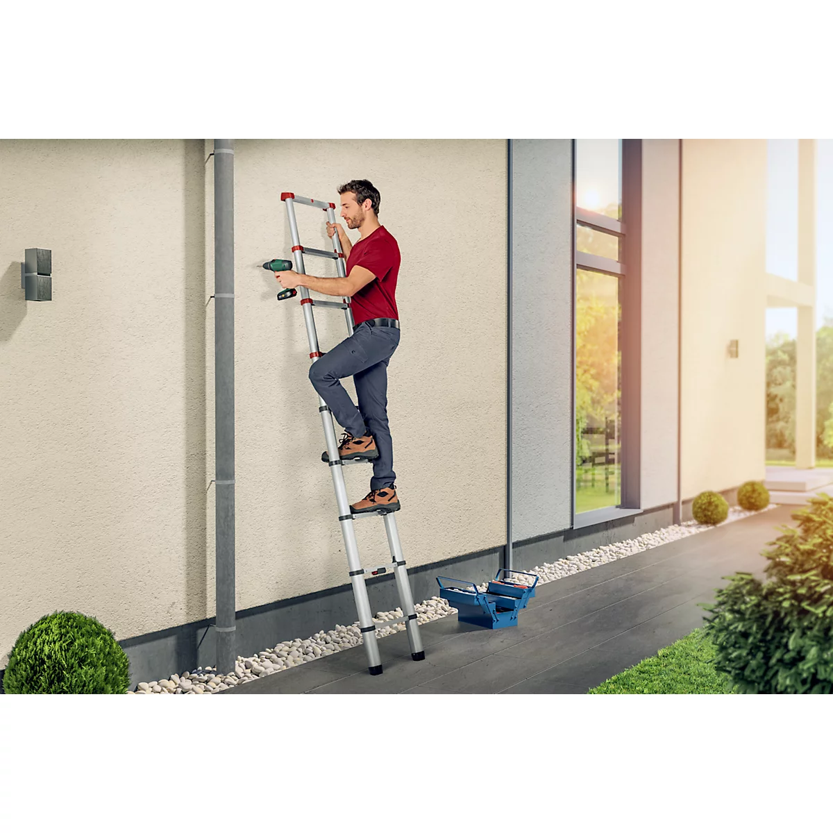 Échelle télescopique FlexLine Hailo, EN 131-6, hauteur ajustable, déverrouillable avec une seule main, jusqu'à 150 kg, diff. variantes