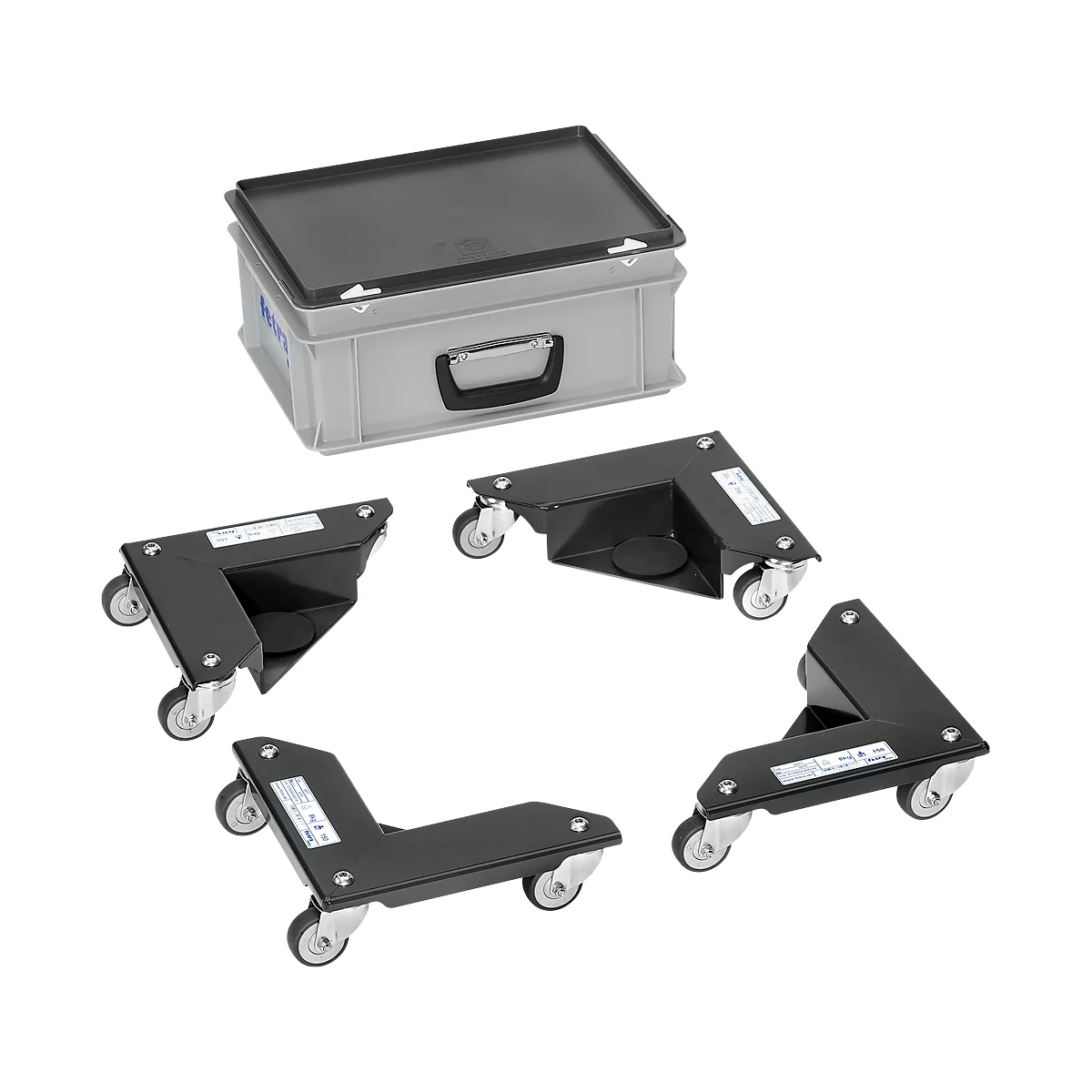 Eckenroller Fetra, 4 Elemente, Traglast jeweils 150 kg, mit Lenkrollen & Koffer, anthrazitgrau
