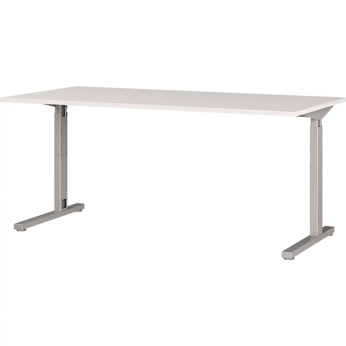 Eckschreibtisch Profi 2.0, mechanisch höheneinstellbar, C-Fuß, inkl. Ansatztisch mit Stützfuß, B 2400 x T 2600 x H 700-800 mm, silber/lichtgrau