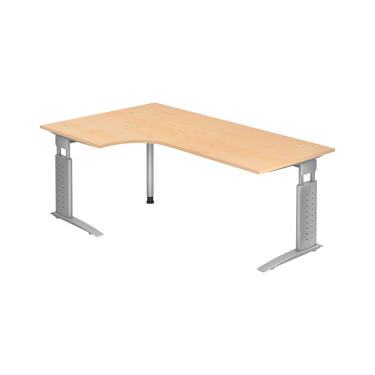 Eckschreibtisch TARVIS, B 2000 x T 1200/800 x H 680-860 mm, Gestell silber, Ahorn-Dekor