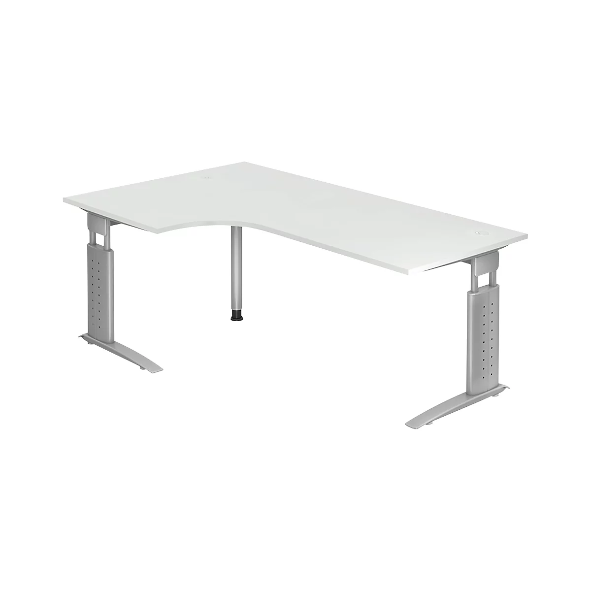 Eckschreibtisch TARVIS, B 2000 x T 1200/800 x H 680-860 mm, Gestell silber, lichtgrau
