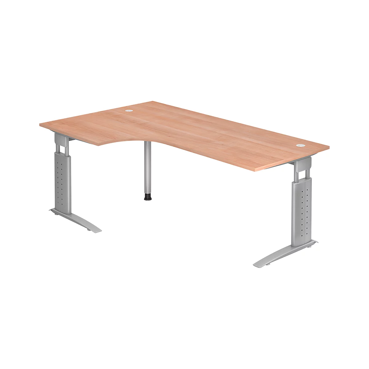 Eckschreibtisch TARVIS, B 2000 x T 1200/800 x H 680-860 mm, Gestell silber, Nussbaum-Dekor