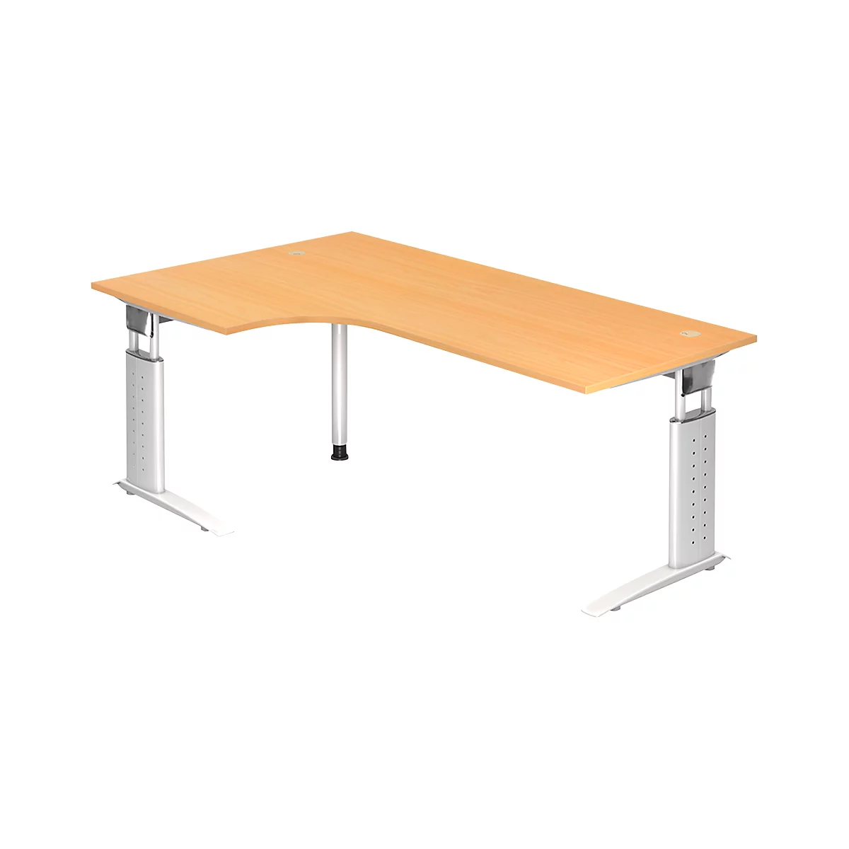 Eckschreibtisch TARVIS, B 2000 x T 1200/800 x H 680-860 mm, Gestell weiß, Buche-Dekor