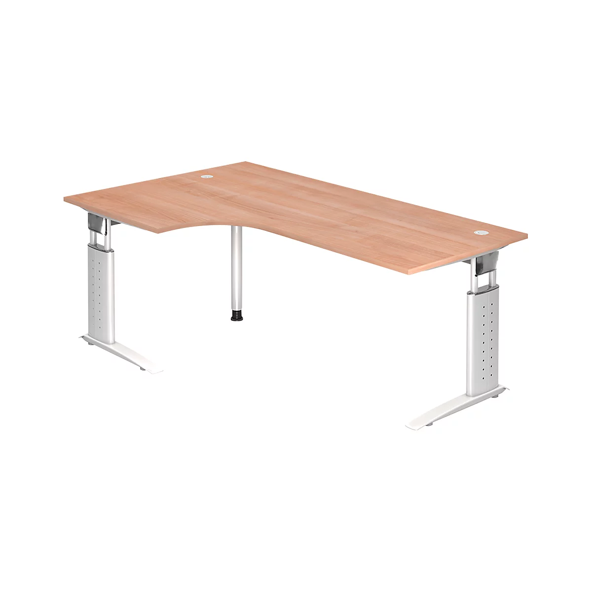 Eckschreibtisch TARVIS, B 2000 x T 1200/800 x H 680-860 mm, Gestell weiß, Nussbaum