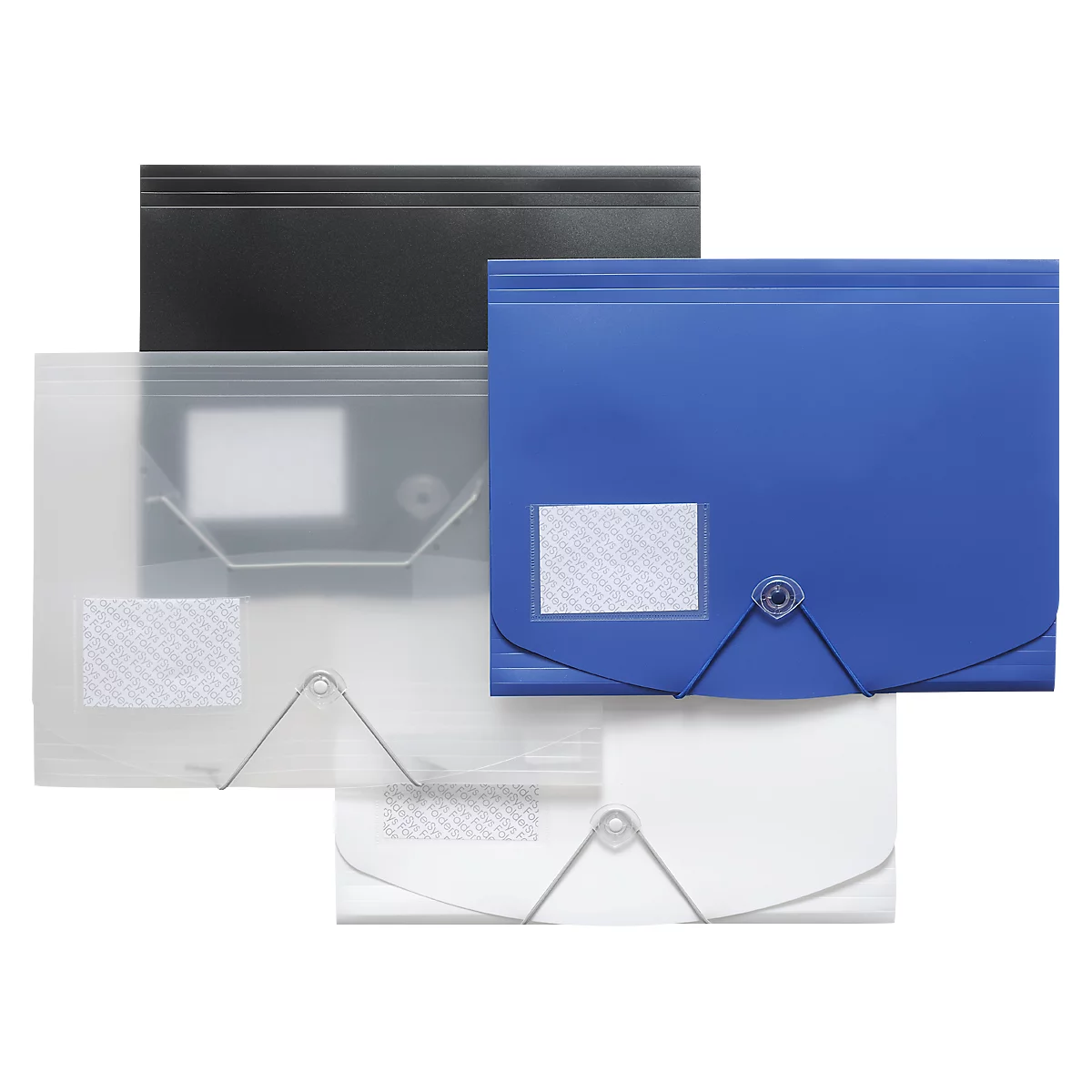 Eckspanner FolderSys JUMBO, A4, B 240 x H 320 mm, 3 Innenklappen & Gummizug-Verschluss, Polypropylen, Stärke 0,42 mm, transparent, 10 Stück