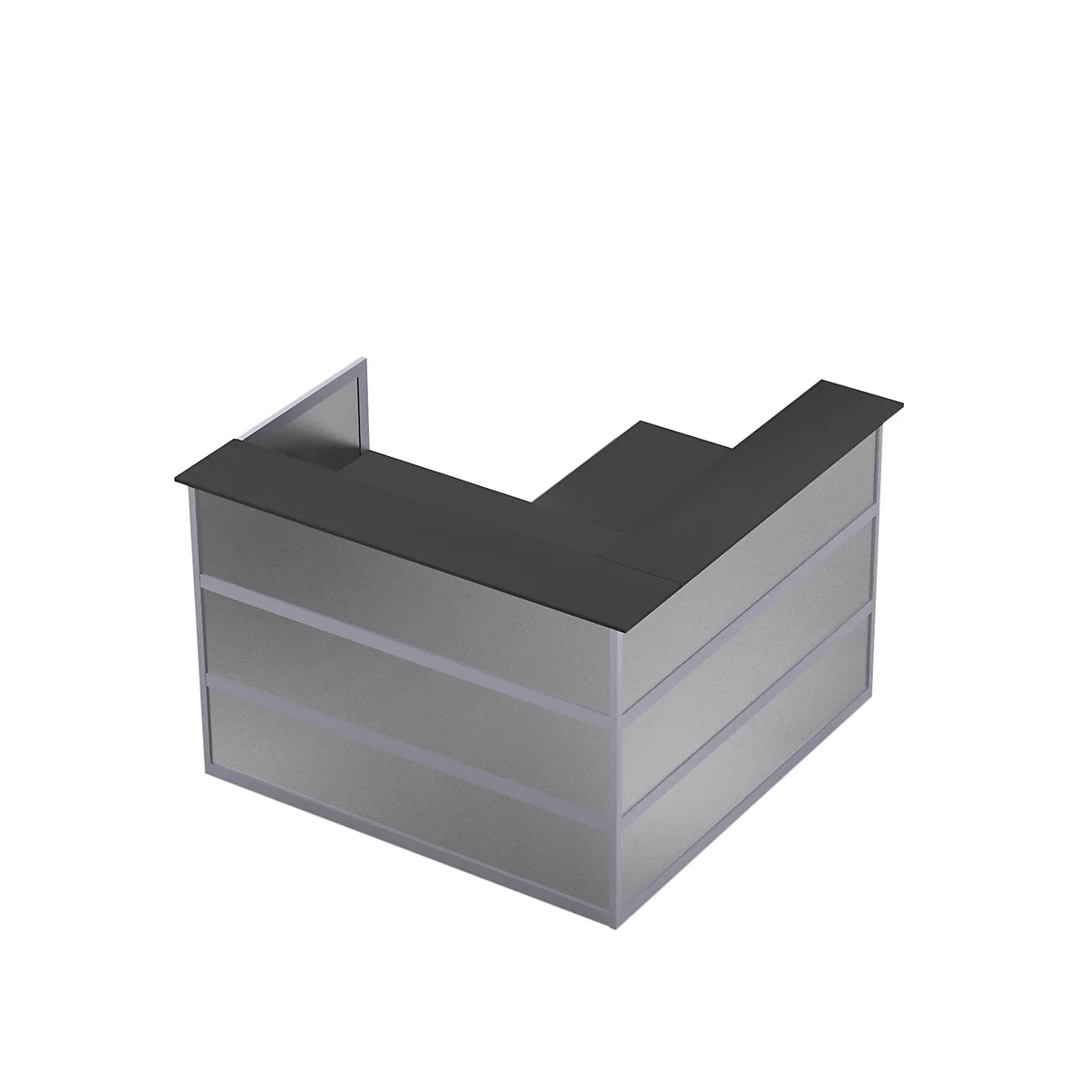 Ecktheke Tool, B 1500 x T 1500 x H 1100 mm, anthrazit/MDF silber