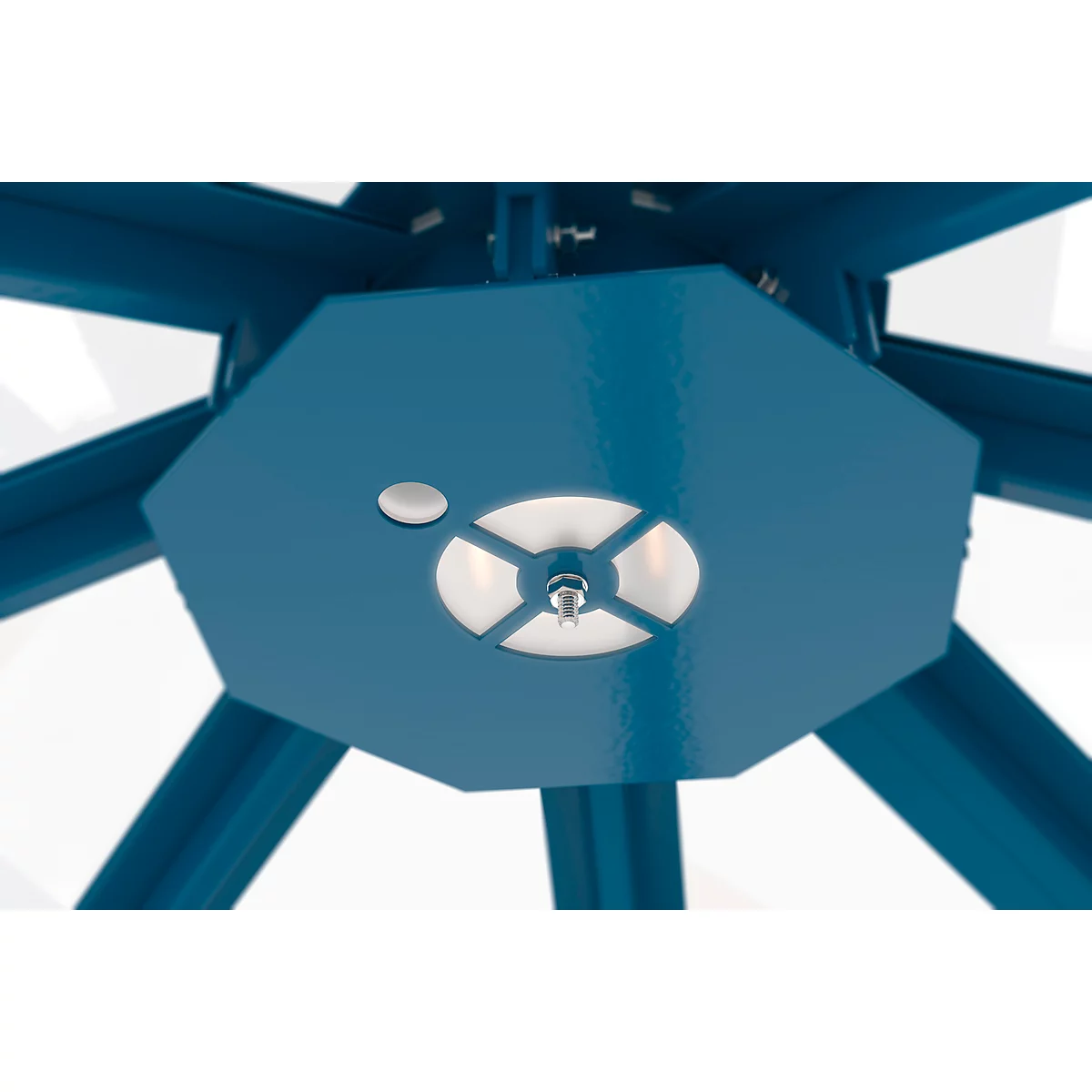 Éclairage LED pour le pavillon fumeur octogonal modèle Paris, couleur de la lumière blanc neutre, 11 W, IP65, plaque bleu gentiane RAL 5010