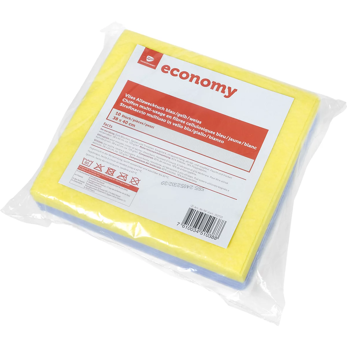 Economy allesdoeken, viscose/polypropeen, 38 x 40 cm, 10 stuks, geassorteerde kleuren