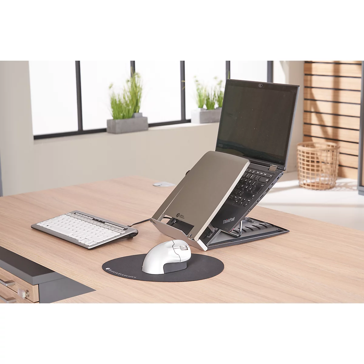 Economy set BakkerElkhuizen Thuiswerkset, 4-delig, laptophouder, toetsenbord, QWERTZ, verticale muis en gratis muismat