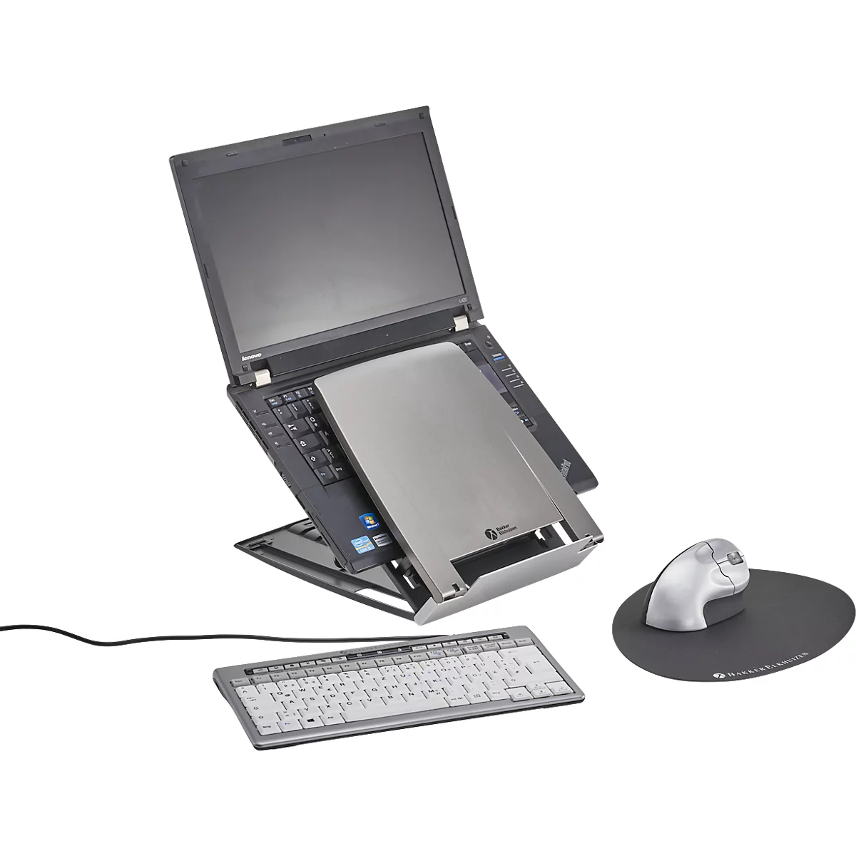Economy set BakkerElkhuizen Thuiswerkset, 4-delig, laptophouder, toetsenbord, QWERTZ, verticale muis en gratis muismat