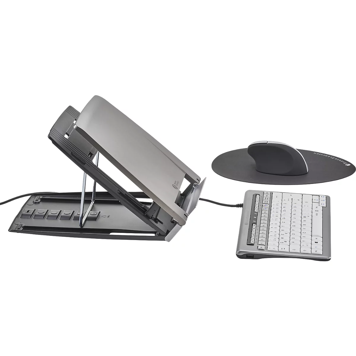 Economy set BakkerElkhuizen Thuiswerkset, 4-delig, laptophouder, toetsenbord, QWERTZ, verticale muis en gratis muismat