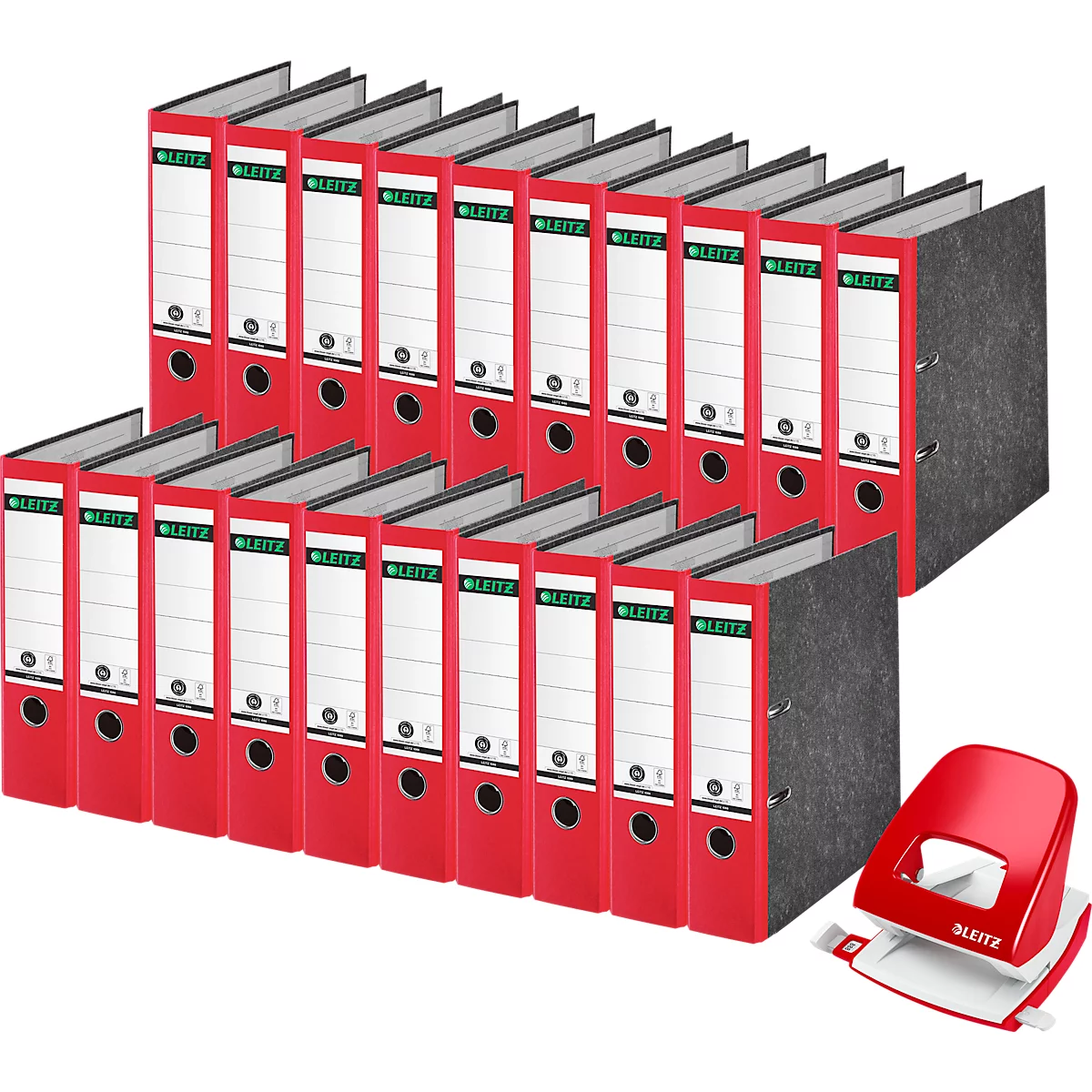 Economy set Leitz® map 1080, 80 mm, 20 stuks + gratis Leitz® punch NeXXt serie 5008, rood