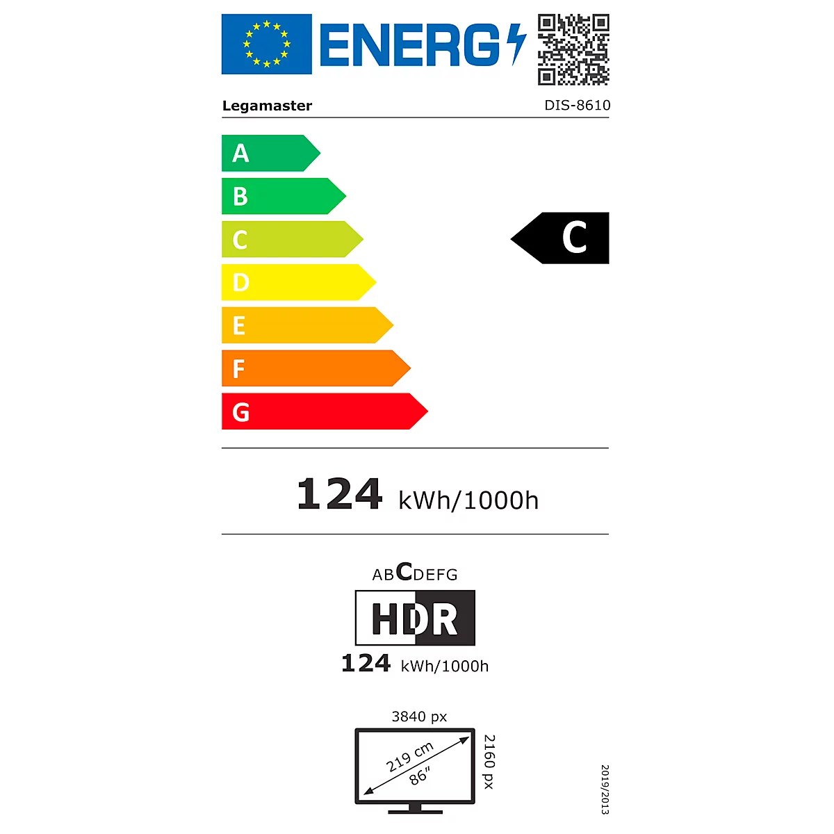 Écran de présentation Legamaster Discover 2 DIS-8610 EU, 86', 4K-UHD, 3840 x 2160 px, 1200:1, HDMI, USB, noir