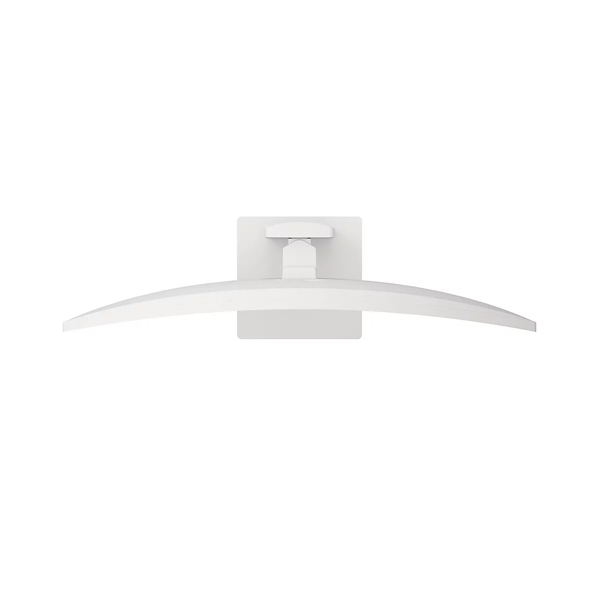 Vue de dessus d'un moniteur blanc incurvé avec support sur fond blanc.