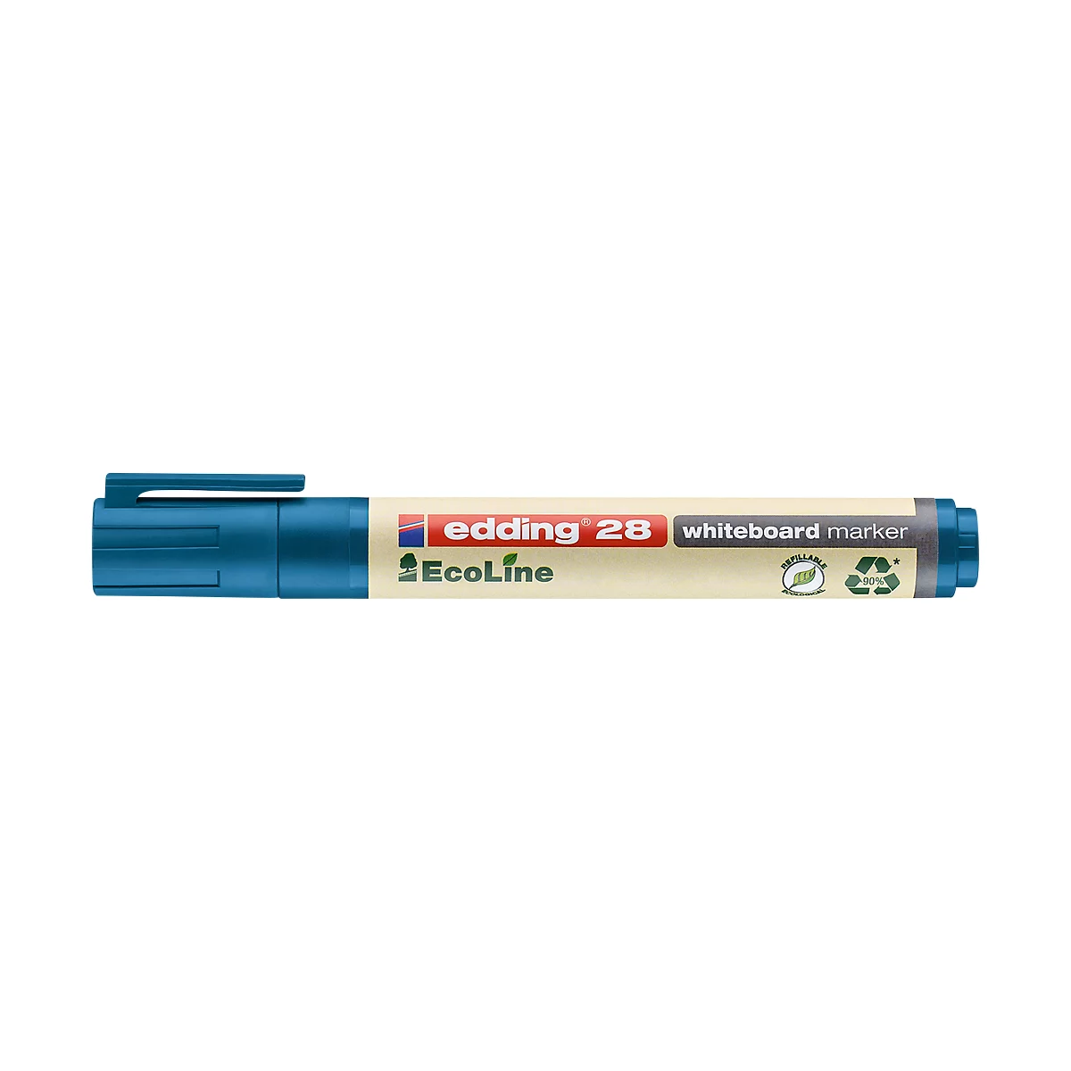 Blauer Whiteboard-Marker. Aufschrift: Edding 28, EcoLine.