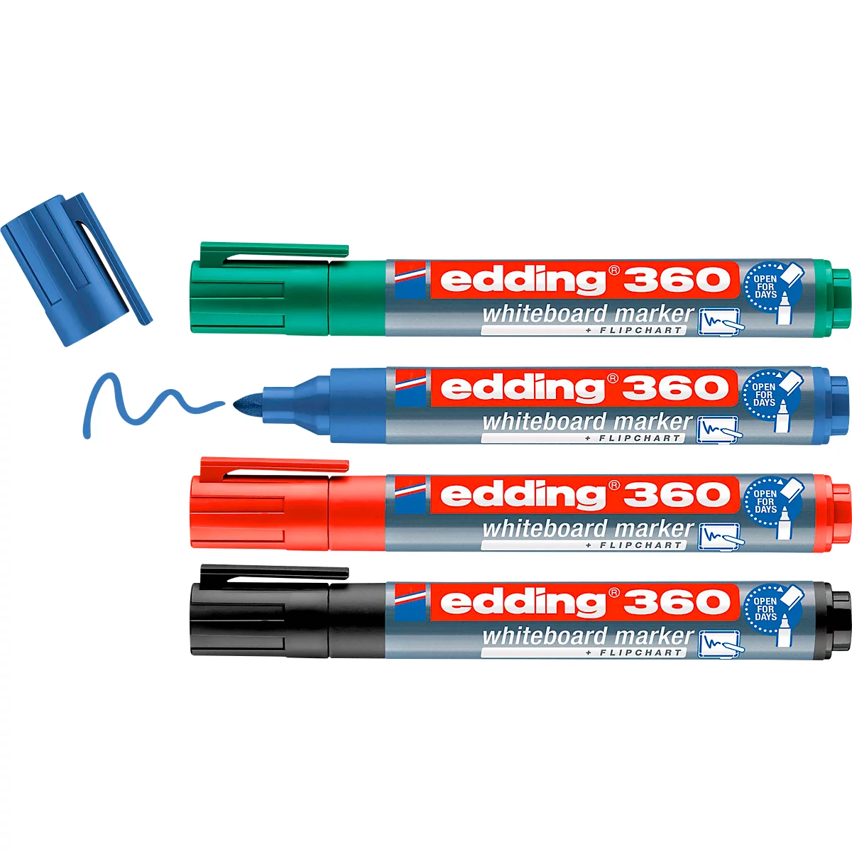 edding 360 Whiteboard Marker, farbsortiert, 4er Set, Rundspitze