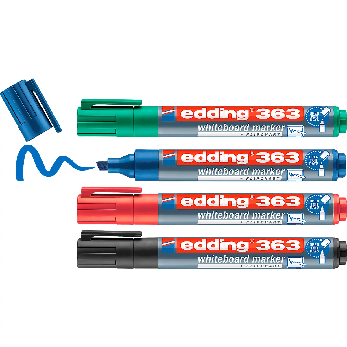 edding 363 Whiteboard Marker, farbsortiert, 4er Set, Keilspitze