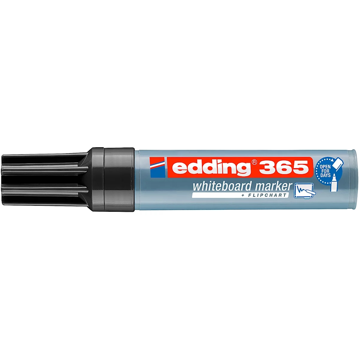 Het bijvullen van een Edding BT30 whiteboardmarker met zwarte inkt, een druppel valt in de marker.