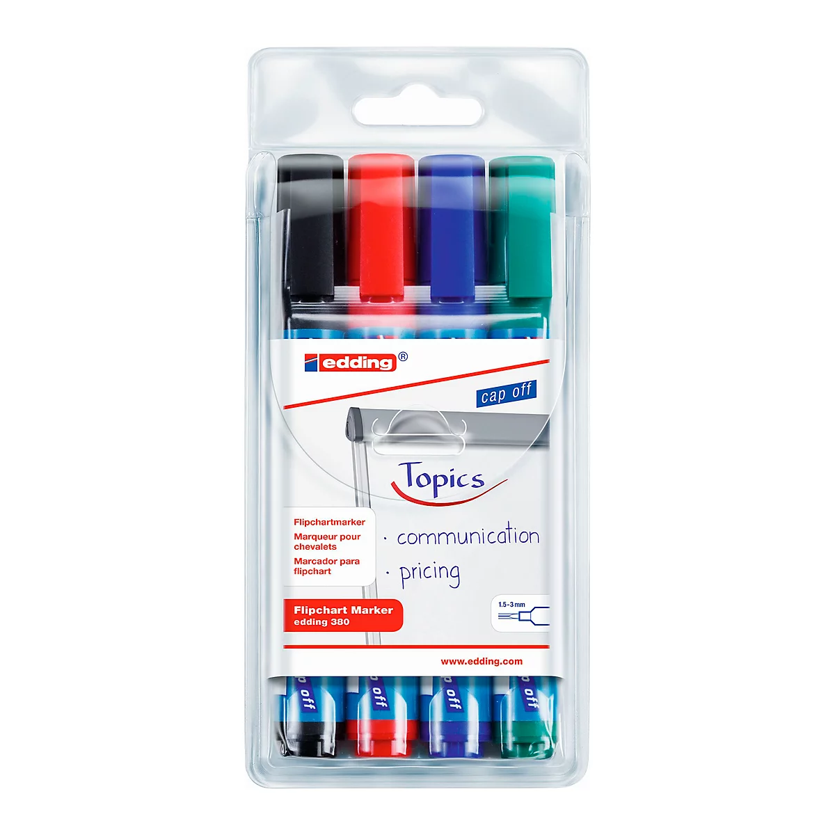 edding 380 Flipchart-Marker, Rundspitze, farbsortiert, 4er Set