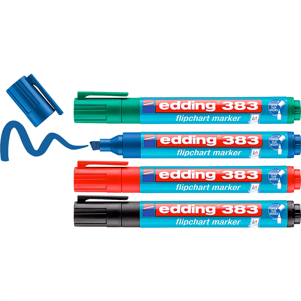 edding 383 Flipchart-Marker, Keilspitze, farbsortiert, 4er Set