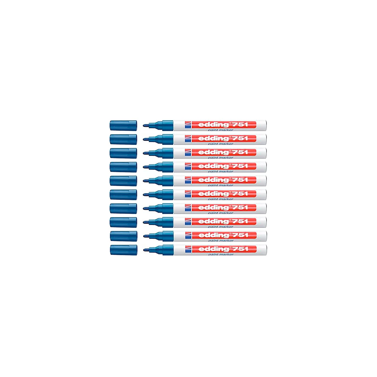 EDDING 751 lakmarker, 10 stuks, ronde punt, lijndikte 1-2 mm, blauw