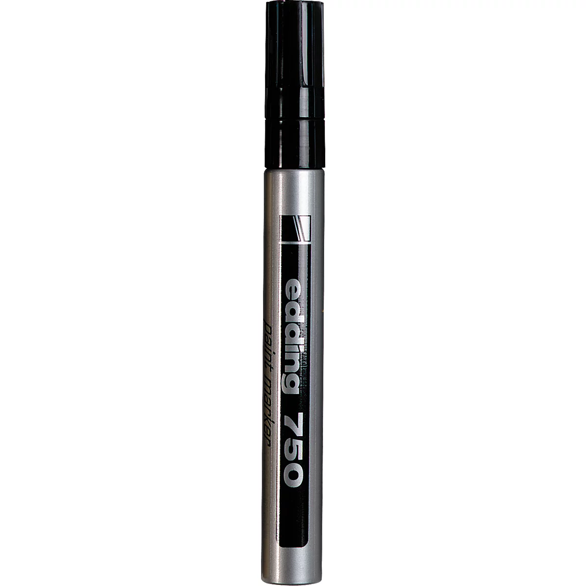 Silberner Edding 750 Lackmarker mit schwarzer Kappe.