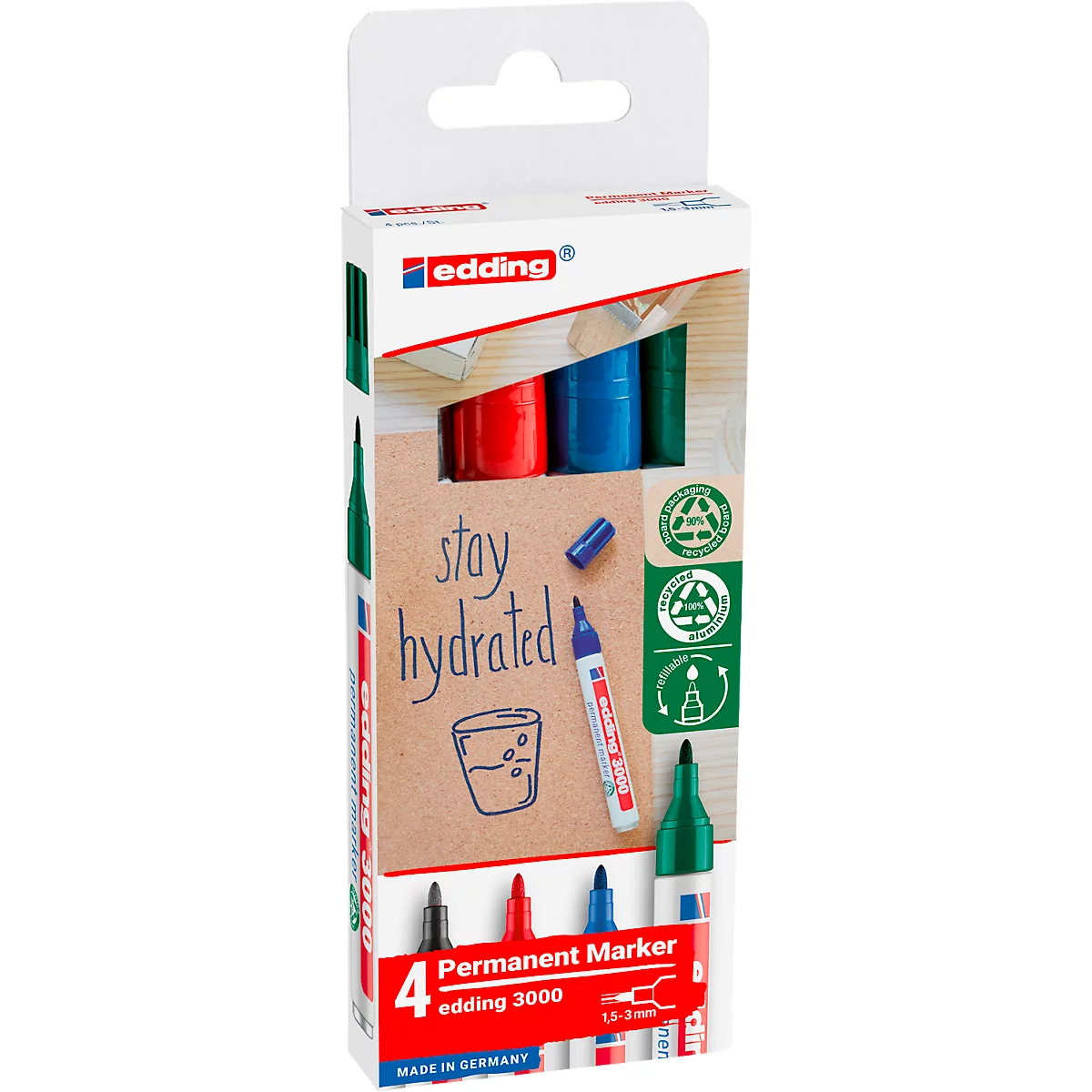 EDDING Permanent marker 3000, 4 st., diverse kleuren