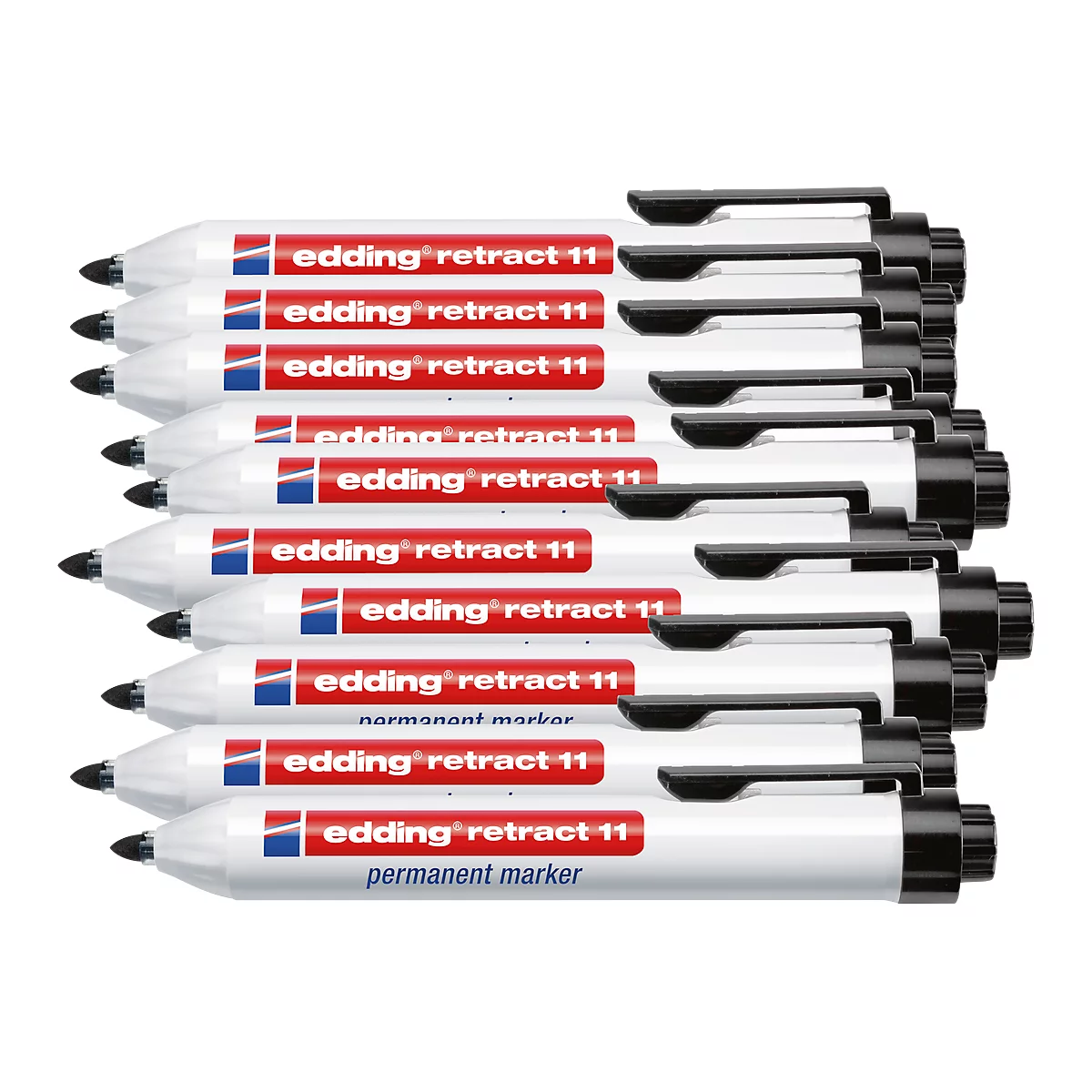 edding retract 11 permanent marker, zonder dop, met drukknop, 10 stuks, zwart