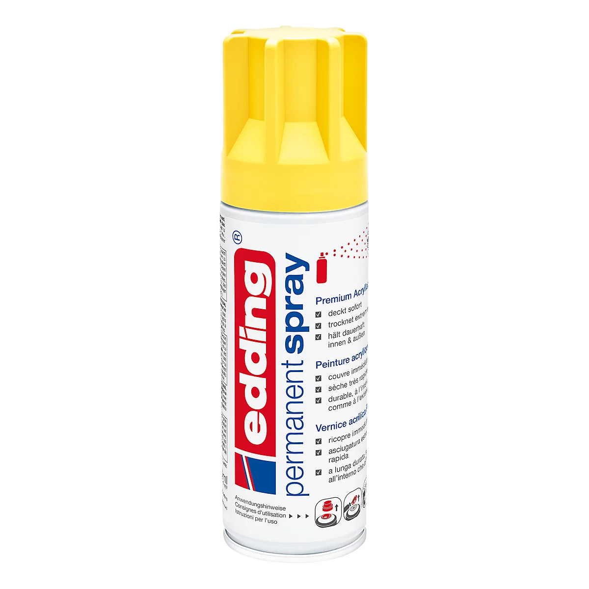 edding Spray 5200, 200 ml, Premium-Acryllack matt, Sprühbreite ca. 50-60 mm, gelb matt