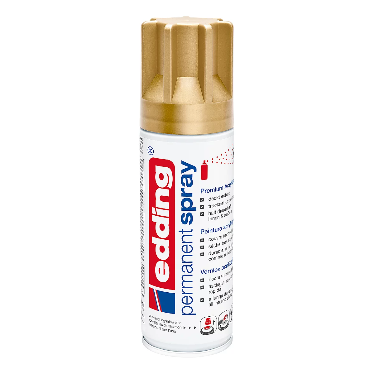 edding Spray 5200, 200 ml, Premium-Acryllack matt, Sprühbreite ca. 50-60 mm, gold matt