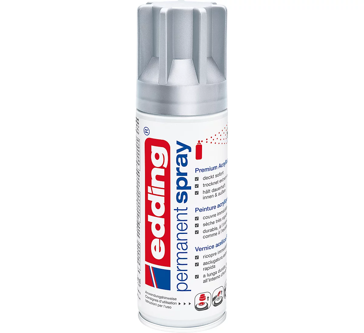 edding Spray 5200, 200 ml, Premium-Acryllack matt, Sprühbreite ca. 50-60 mm, silber matt