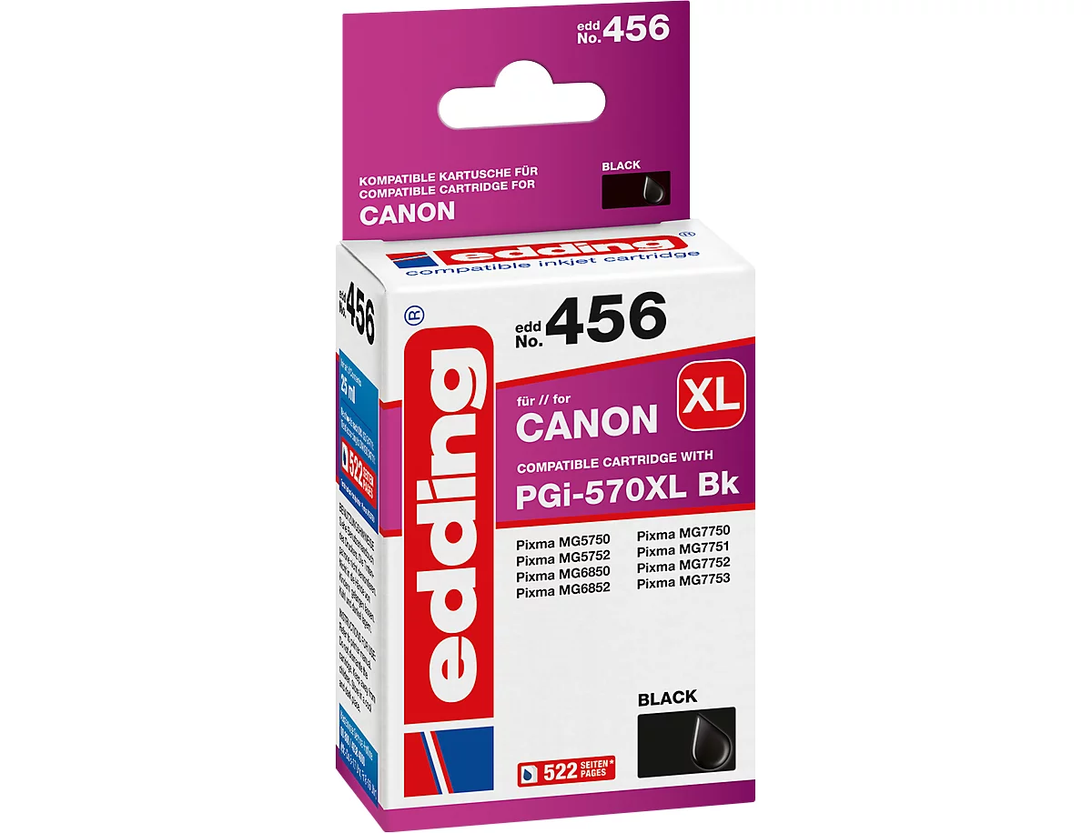 Edding Tintenpatrone EDD-456, ersetzt Canon PGI-570PGBK XL (0318C001), Einzelpack, schwarz-pigmentiert