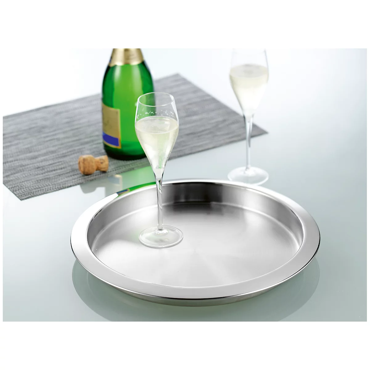 Edelstahltablett Esmeyer® VENGA, rund, ø außen: 350 mm, ø innen: 300 mm, spülmaschinengeeignet, silber